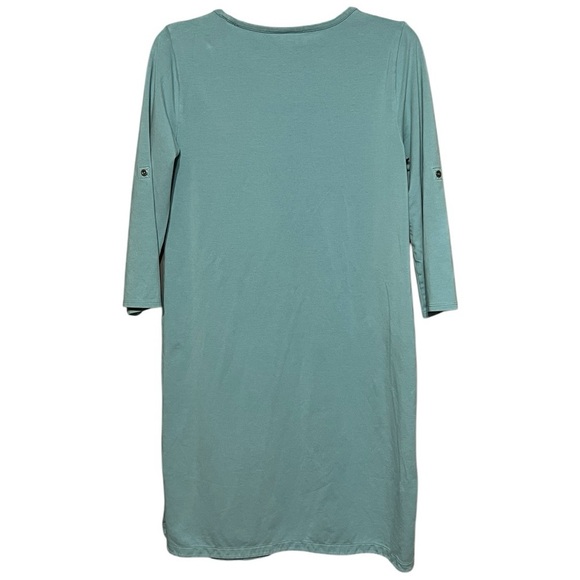 J. Jill Teal Perfect Pima Cotton Shirt Dress Small Scoop Neck 1/4 Sleeve Stretch - Picture 2 of 9